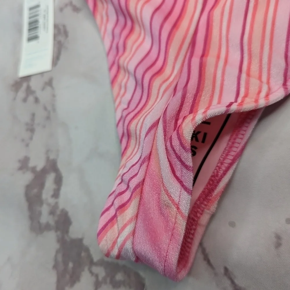 Frankie's Bikinis Bottoms Women XL Swim Bathing Velvet Pink Stripe Katarina